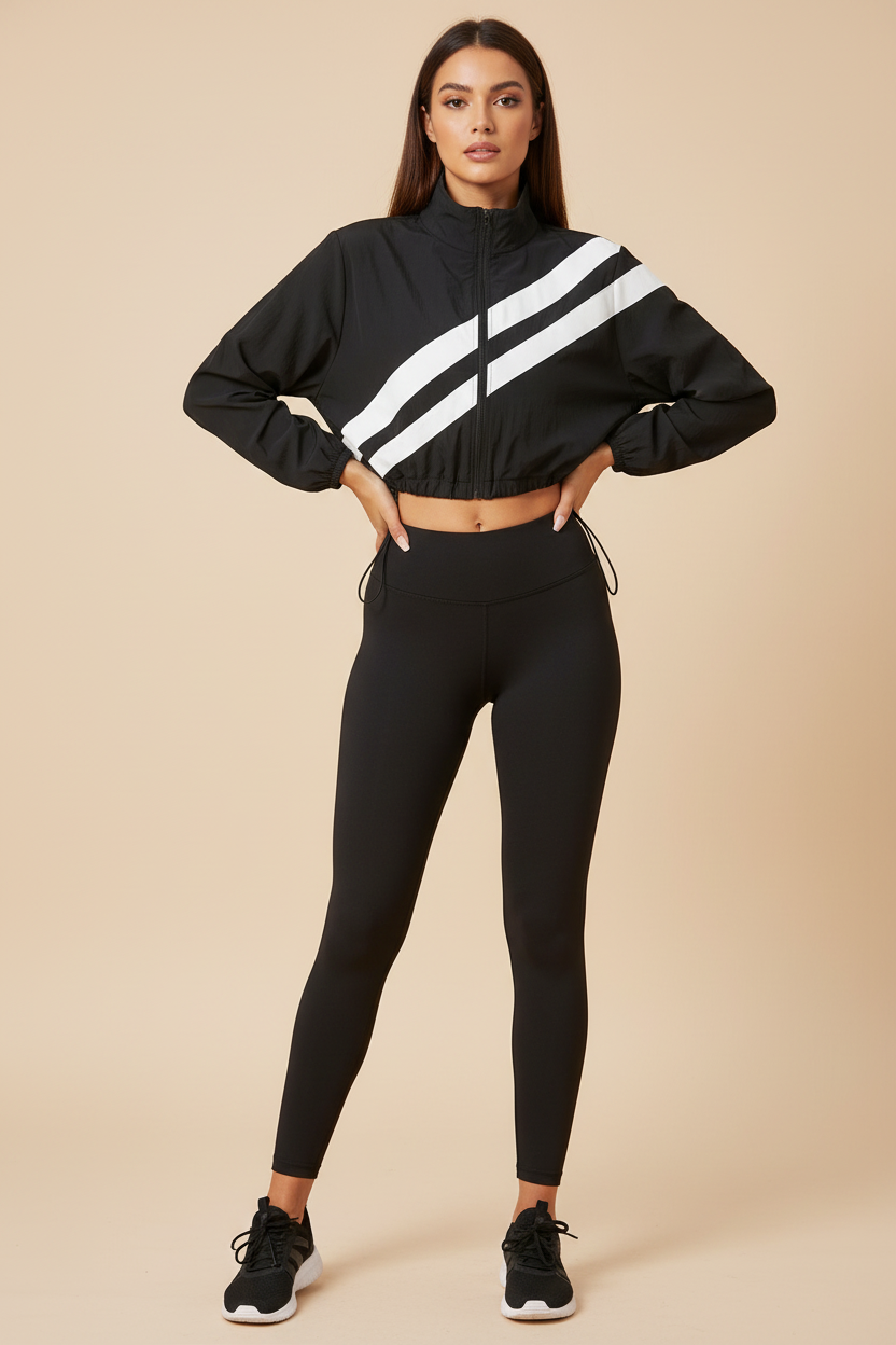 Casaco Crop Preto - Cordinha Lateral