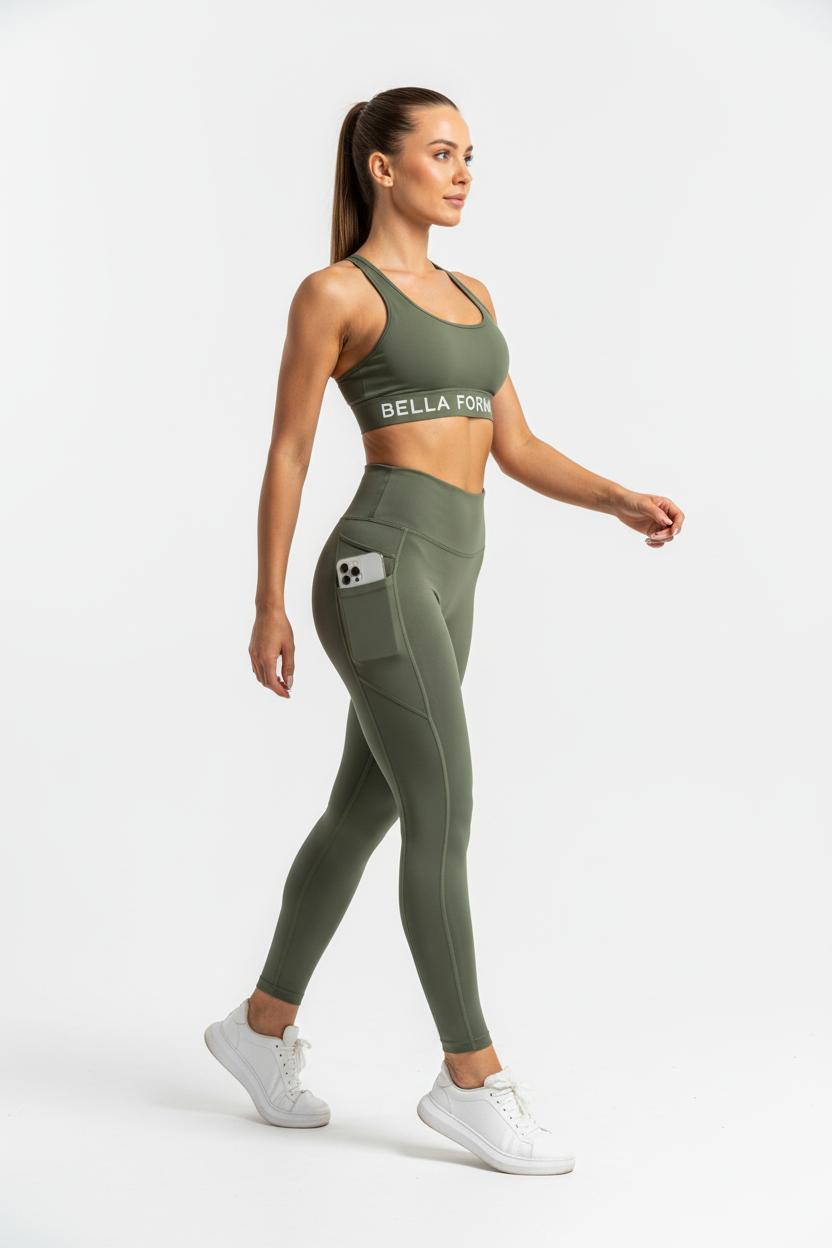 Legging verde - ângulo direito dinâmico