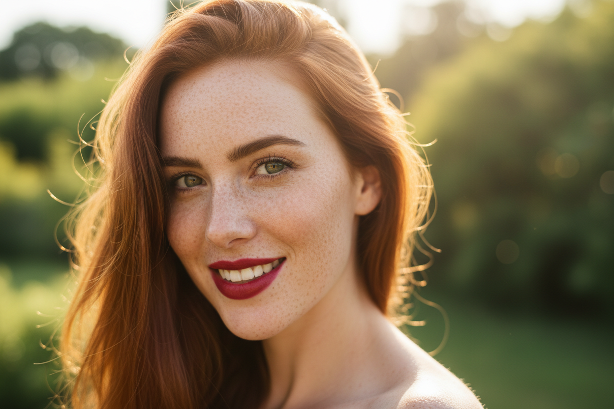 nao gosto, algo mais iluminado, mais ao ar livre e natural, pode ter sardas